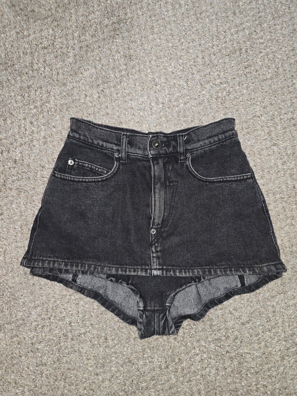 Rare PushButton Micro Mini Black Washed Denim Skirt Size Small